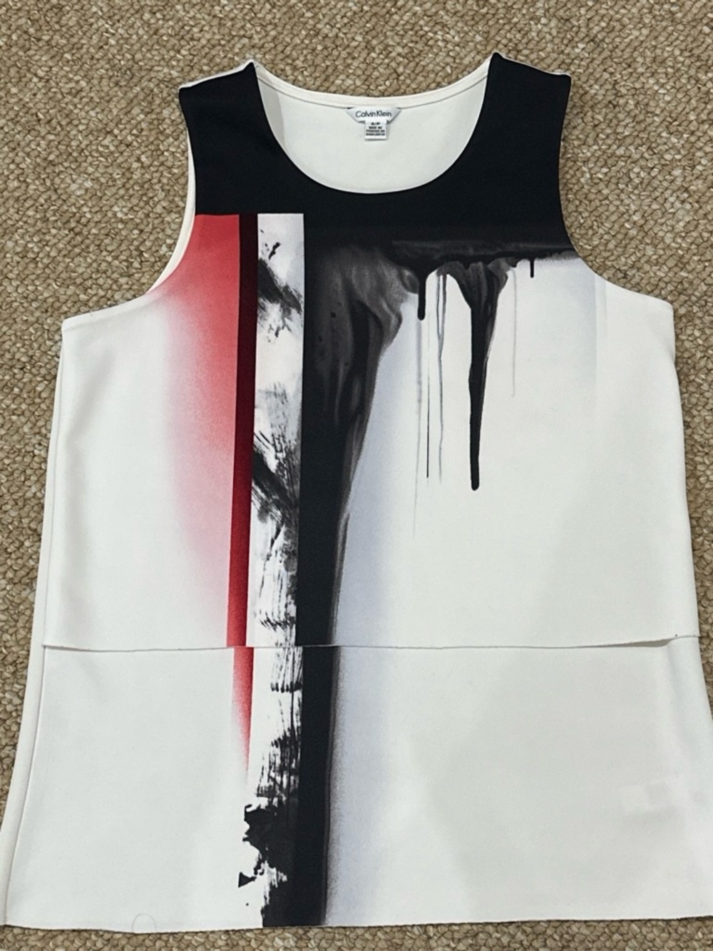Calvin Klein Women’s Sz S Sleeveless Tank Top Abstract Print White Black Red